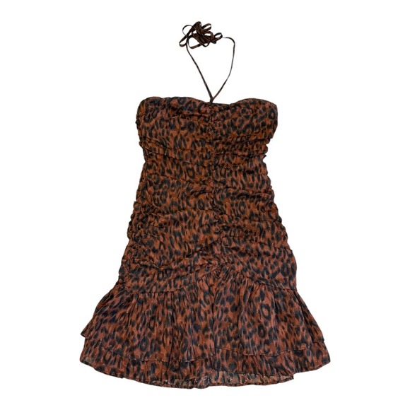 NEW Topshop Halter Mini Dress Leopard Print Ruched Bodycon Party‎ Dress Size 4 - Picture 1 of 6